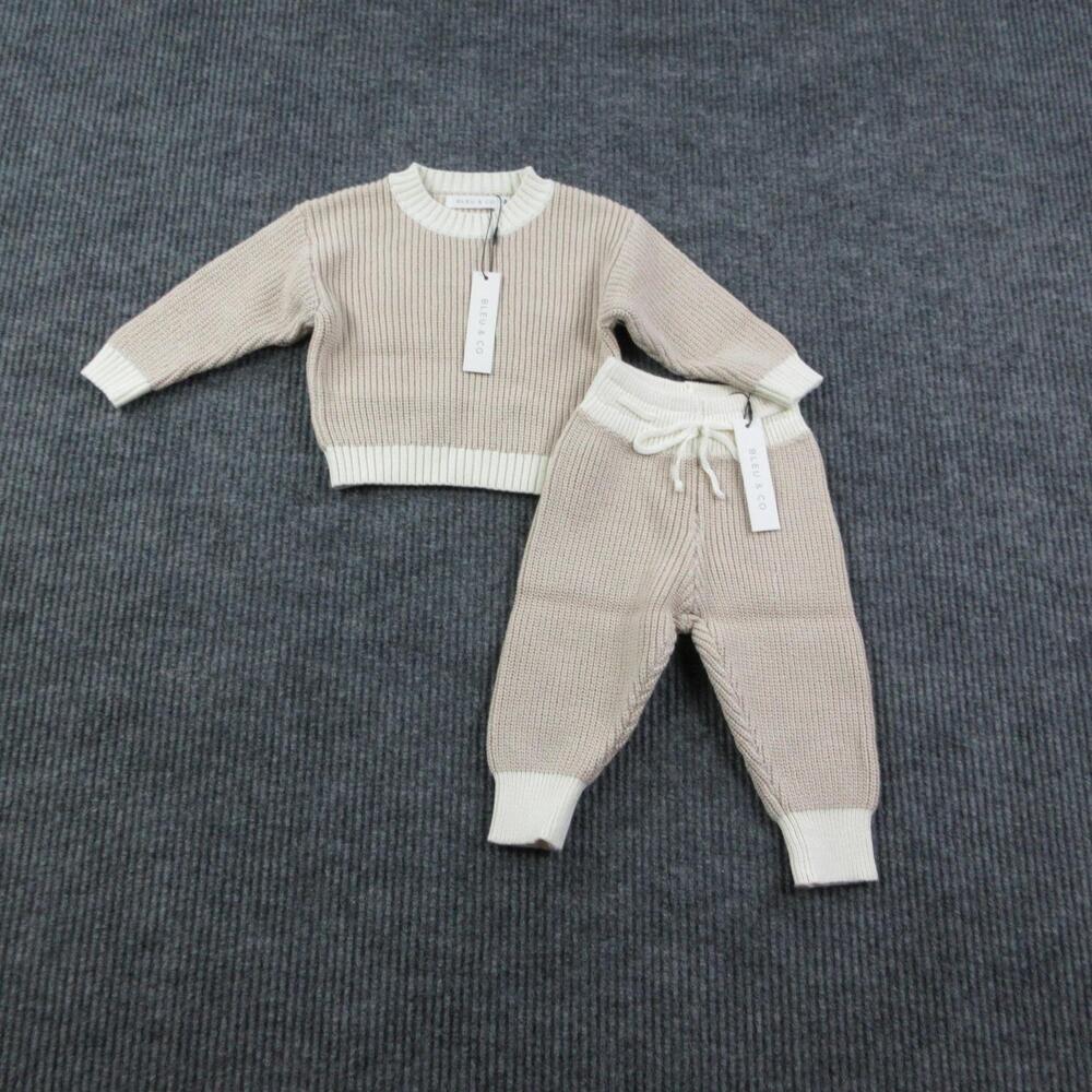 BLEU & CO Sweater Set of 2 Unisex 0-6 Months Brown Knit Pullover 100% Cotton NWT